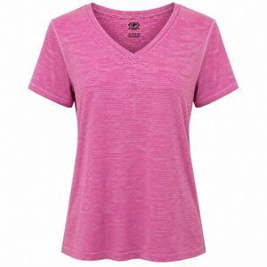Athletic Works Pink Stiped V-Neck Shirt Women's Sz S 4-6 Chest 36 Short Sleeve